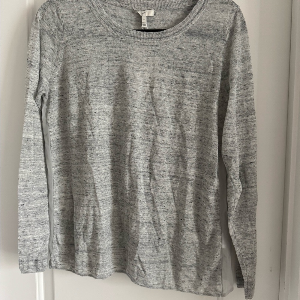 Joie Gray Fitted Ribbed Long Sleeve with back sheer top